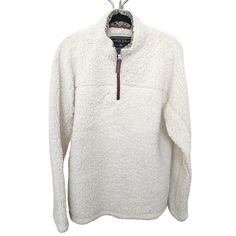 True Grit Frosty Tipped Pile Sherpa Fleece Cream 1/4 Zip Pullover Cabincore Cozy